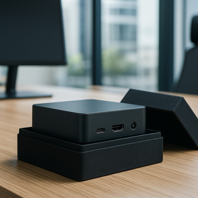 Brain-Bridges AI device on desk with packaging - secure on-premises AI solution